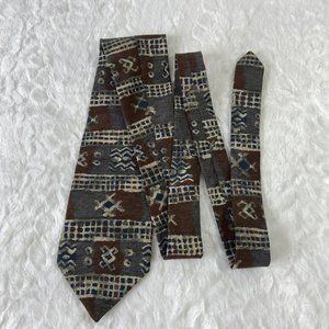 Vintage Oleg Cassini tie gray brown mens career work dress geometric abstract